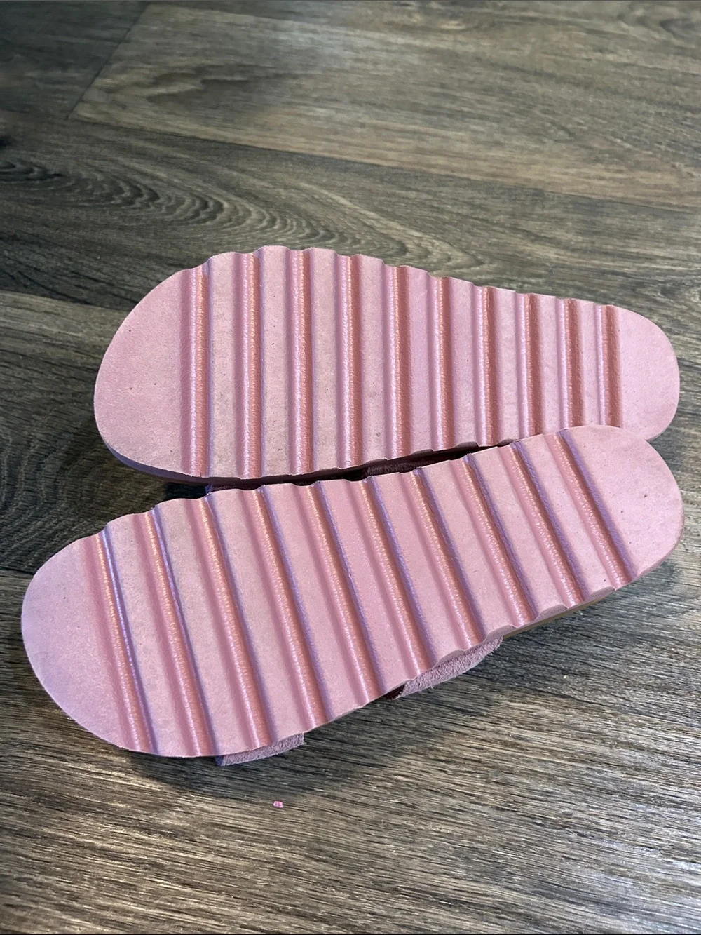 Reef Women’s Suede Double-Strap Slide Sandals in Dusty Pink and Tan